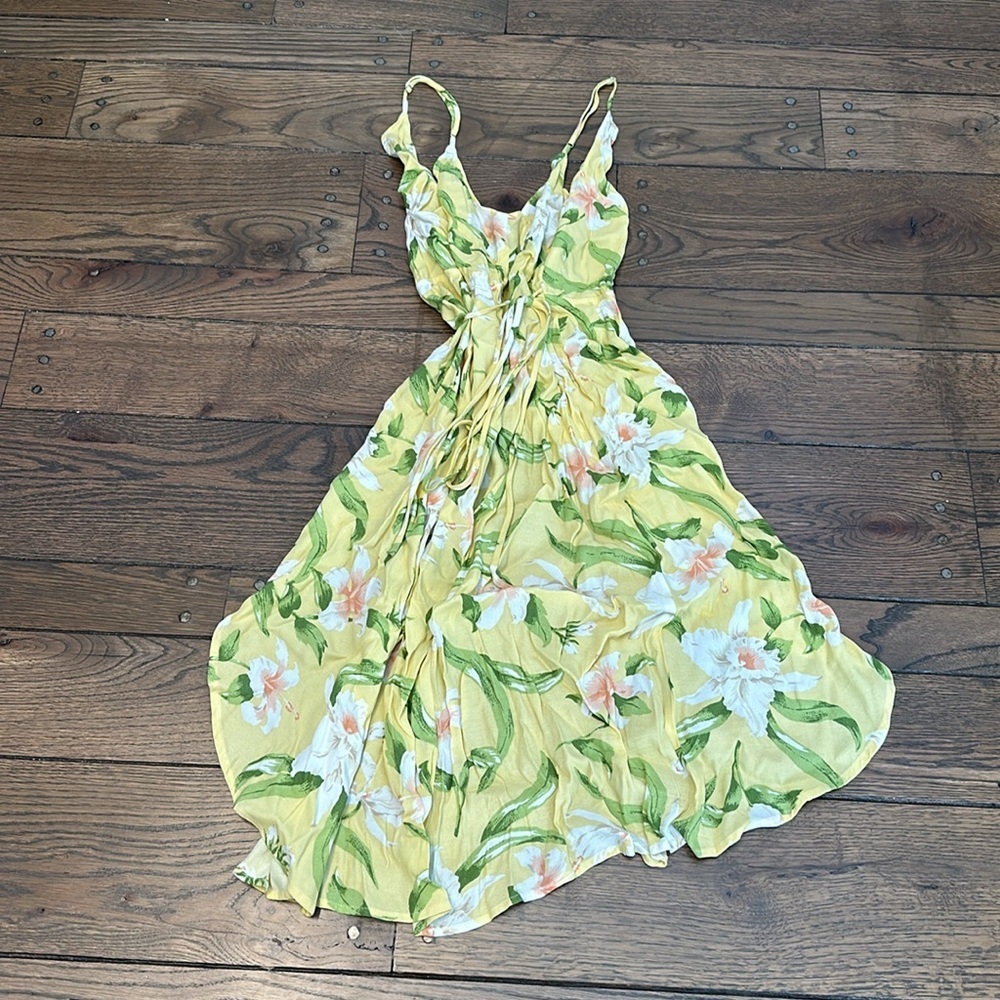 Reformation Yellow Floral Wrap Midi Dress - Picture 5 of 5